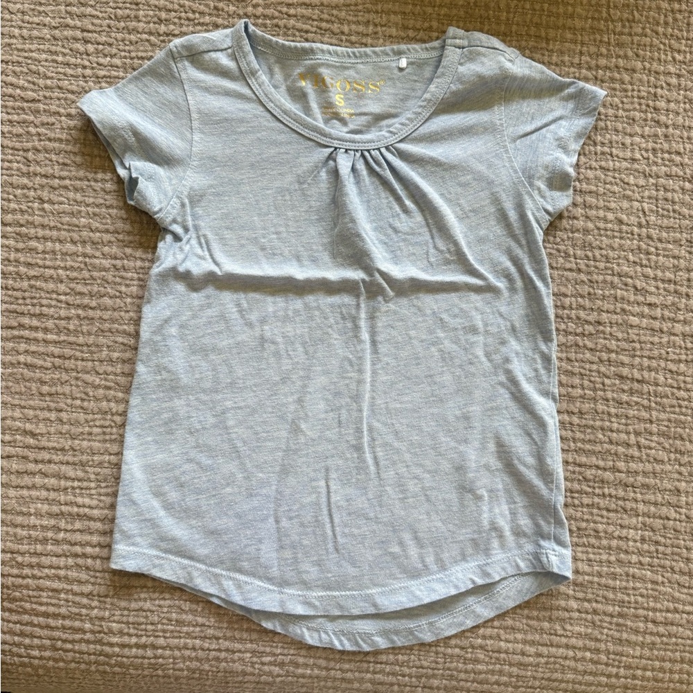 Vigoss Light Blue Short Sleeve Girls Tee with Gathered Neckline
